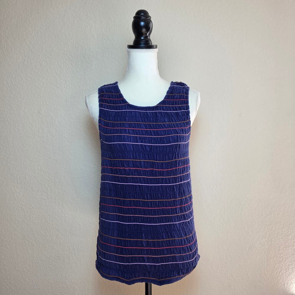 Madewell Navy Rainbow Stitch Ruched Tank Top Large